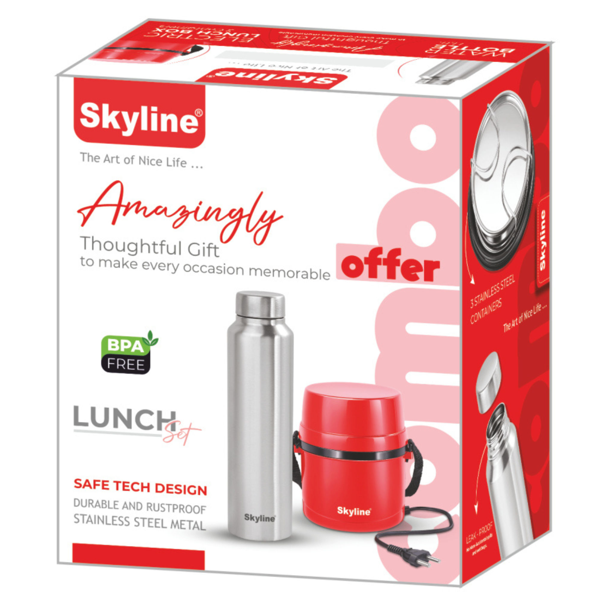 Skyline Office Lunch Box Set | Microwave Safe Containers, Steel